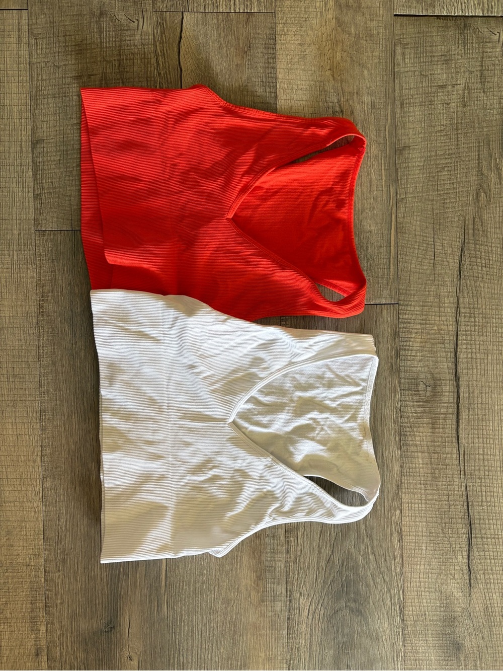 Red and White Ribbed Tank Tops